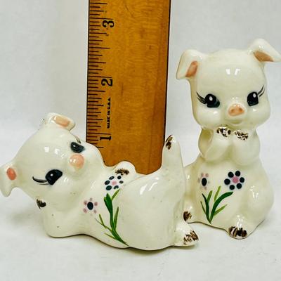Ceramic Pottery Pig Figurines with flowers, 2 pc set