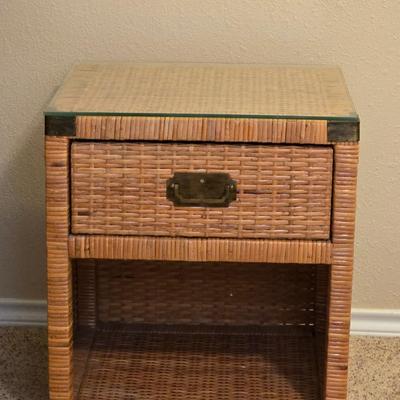 Wicker Side Table with Glass Top