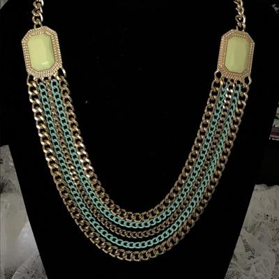 Beautiful Gold, toned, turquoise, toned chain, long fashion, necklace