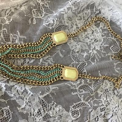 Beautiful Gold, toned, turquoise, toned chain, long fashion, necklace