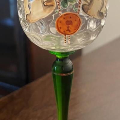 Vintage German Themed Stemmed Cordial Glass as Pictured.