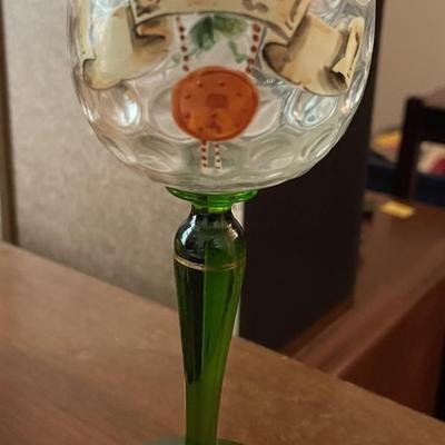 Vintage German Themed Stemmed Cordial Glass as Pictured.