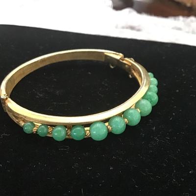 Vintage, gold, toned, jade bead bracelet