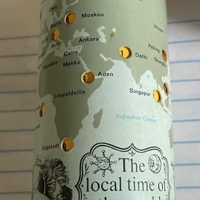 Vintage Lufthansa Airlines World Time Cylinder Advertising for Brandy Whiskey as Pictured.