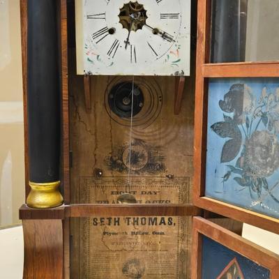 19th c. Antique Seth Thomas Weight Driven Èglomisè Wall Clock