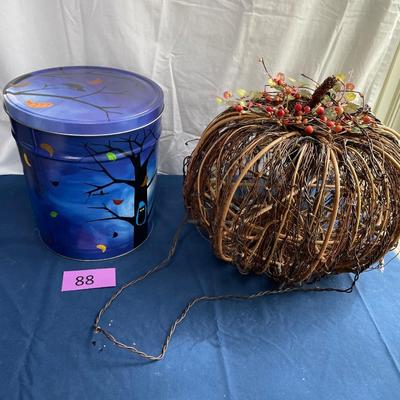 Large lighted pumpkin & tin