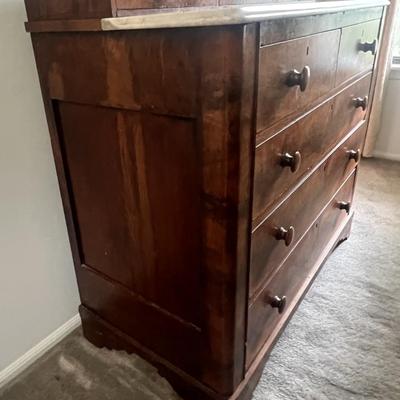 Antique Partial Marble Top Dresser 42.75" Tall, 45" Wide, 21.5" Deep in Good Preowned Condition.