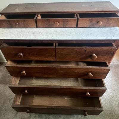 Antique Partial Marble Top Dresser 42.75" Tall, 45" Wide, 21.5" Deep in Good Preowned Condition.