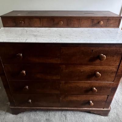Antique Partial Marble Top Dresser 42.75" Tall, 45" Wide, 21.5" Deep in Good Preowned Condition.