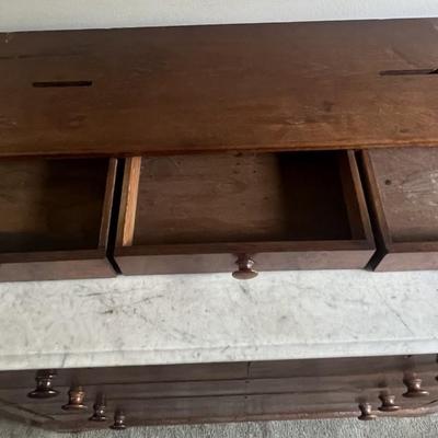 Antique Partial Marble Top Dresser 42.75" Tall, 45" Wide, 21.5" Deep in Good Preowned Condition.