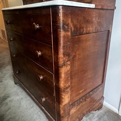Antique Partial Marble Top Dresser 42.75" Tall, 45" Wide, 21.5" Deep in Good Preowned Condition.