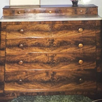 Antique Partial Marble Top Dresser 42.75" Tall, 45" Wide, 21.5" Deep in Good Preowned Condition.