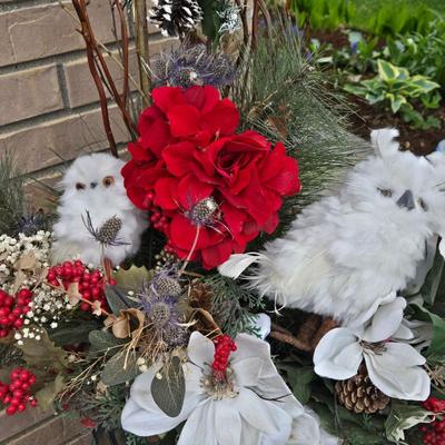 Laramie Valley Milk Can with Christmas Floral & Snow Owls