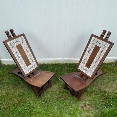 LOT 8L: Vintage South African Hand Carved Mahogany Chairs