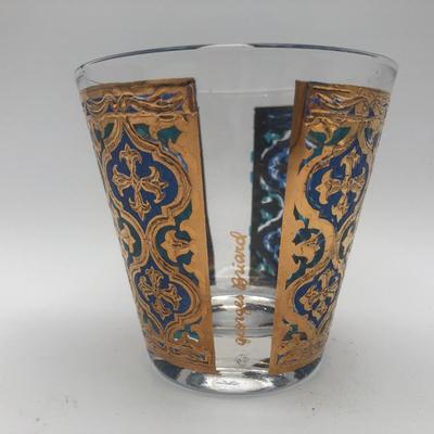 LOT 49L: Vintage / MCM 1960s Georges Briard 22kt Gold Op Art Tudor Cross Lowball Drinking Glasses (7)