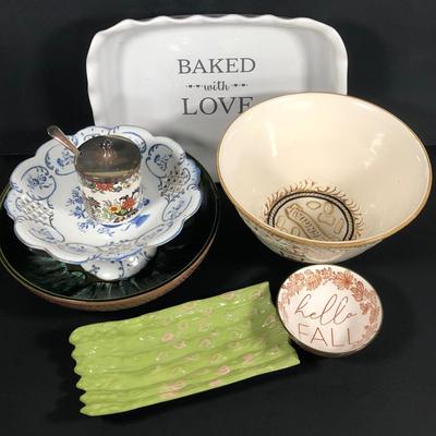 LOT 200D: Ceramics Collection - Mangia Pasta Bowl, Asparagus Dish, Baked w/ Love Dish & More