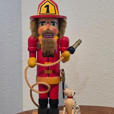 Vintage Erzgebirgische Volkskunst Fireman with Dalmatian Station No. 1 Nutcracker