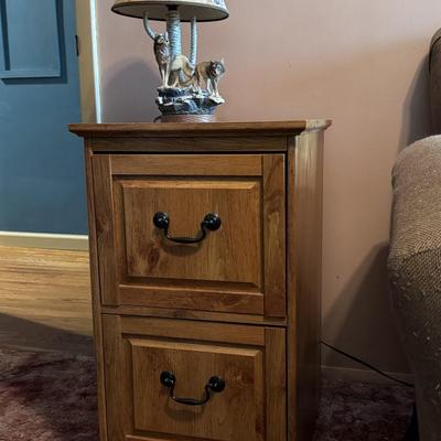 Wood File Cabinet (second floor) w/ Wolf Lamp (second floor)