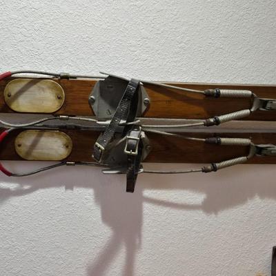 Vintage 71" Wood Skis and Poles