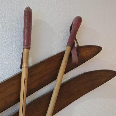 Vintage 71" Wood Skis and Poles