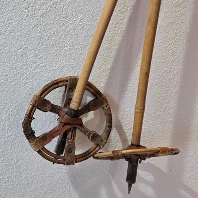 Vintage 71" Wood Skis and Poles