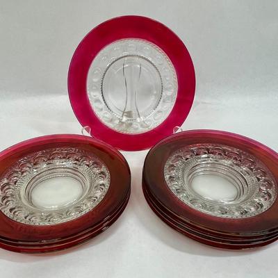 Lot of 8 plates - Tiffin King's Crown Ruby Cranberry Salad Dessert plates