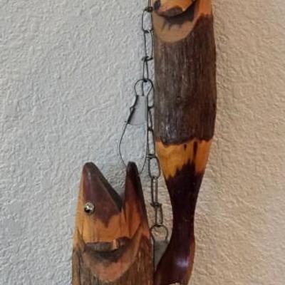 Local Artist Handmade Wood String of Fish