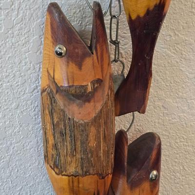 Local Artist Handmade Wood String of Fish
