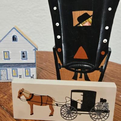 Amish Scene Collectible Wood Block Community