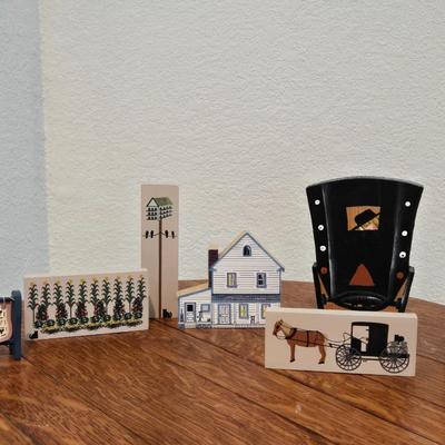 Amish Scene Collectible Wood Block Community
