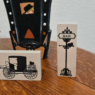 Amish Scene Collectible Wood Block Community
