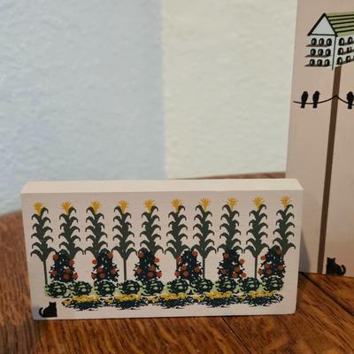 Amish Scene Collectible Wood Block Community
