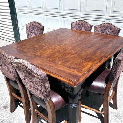 Dining Table with Black Accent Legs and 6 Chairs