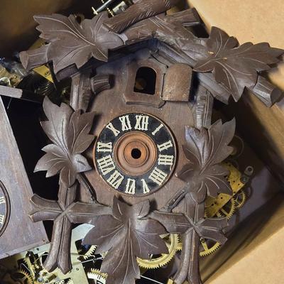 Box of 12 Clock Works & 2 Cases for Cuckoo Clocks