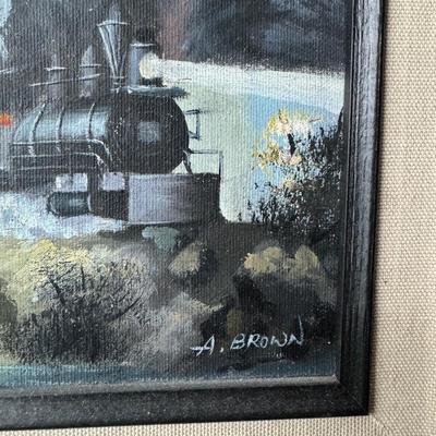 Train Lamp and Oil Painting Lot