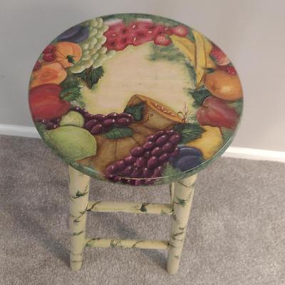 Painted Wooden Stool- Fruit Design- 12 3/4