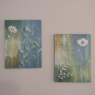 Wall Art Pair- Canvas on Wood Frame- Approx 12