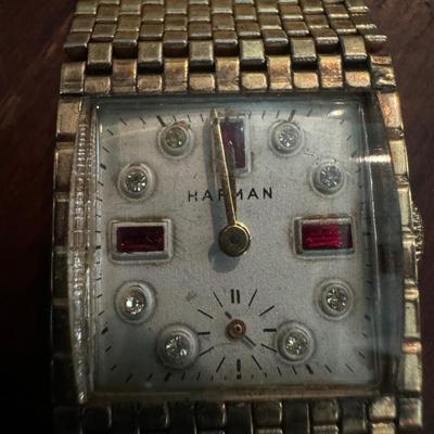 Vintage Harman diamond ruby face jewels gold watch rare