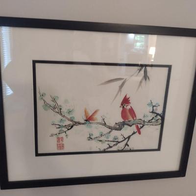 Bird Theme Print- Framed Under Glass- Approx 21 1/2