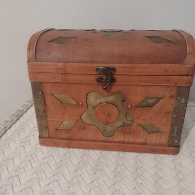Wood and Metal Storage/Trinket Box- Approx 12 3/4" Long, 8" Deep, 10" Tall