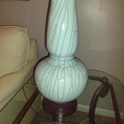 Table Top 3-Way Lamp with Light Blue Ceramic Base- Approx 31 1/4