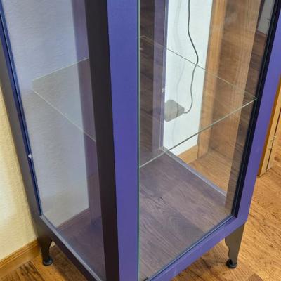 Purple Metal & Glass Curio Cabinet
