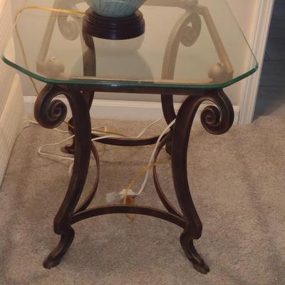 Scroll Design Metal Frame Side Table with Glass Top- Approx 22 1/4" x 28" x 23" Tall