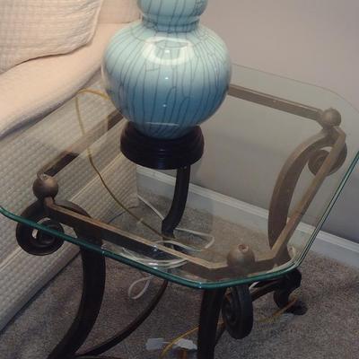 Scroll Design Metal Frame Side Table with Glass Top- Approx 22 1/4
