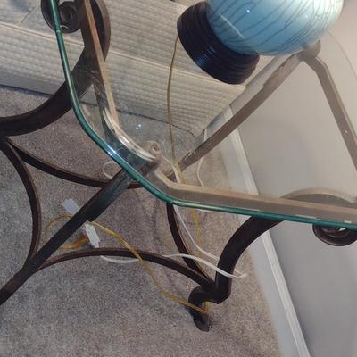 Scroll Design Metal Frame Side Table with Glass Top- Approx 22 1/4