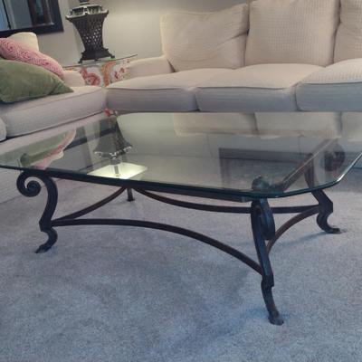 Scroll Design Metal Frame Coffee Table with Glass Top- Approx 31 3/4