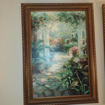 Floral Patio with Columns Framed Wall Art- Signed by Artist- Approx 31 3/4