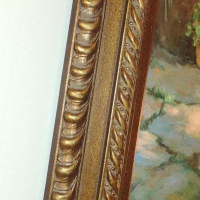 Floral Patio with Columns Framed Wall Art- Signed by Artist- Approx 31 3/4
