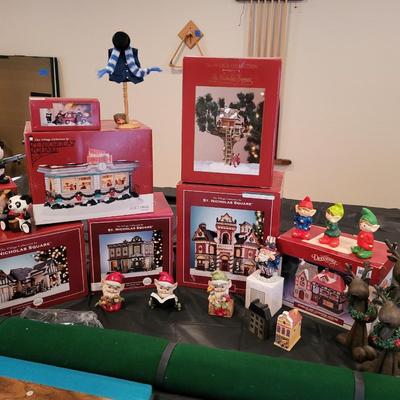 CHRISTMAS VILLAGE BUILDINGS AND 0THER DECORATIONS