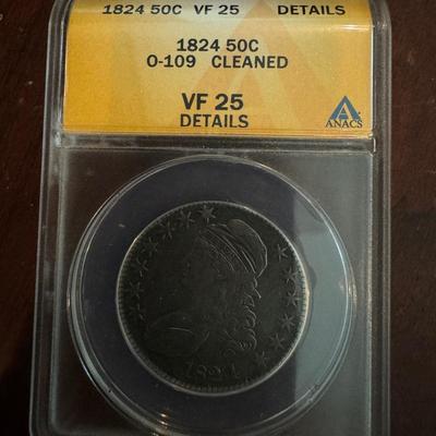 1824 50c cleaned VF 25 ANACS